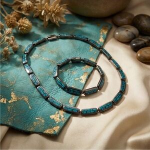 HEAVY 82g Vintage Mexican Sterling Silver Turquoise Inlay Set - Eagle Mark